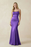 Cami Strap Ruffled Satin Bridesmaid Dress With Bow in Tahiti - KissProm Bridesmaid Dresses