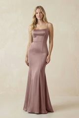 Cami Strap Ruffled Satin Bridesmaid Dress With Bow in Toffee - KissProm Bridesmaid Dresses