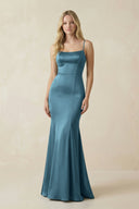 Cami Strap Ruffled Satin Bridesmaid Dress With Bow in Twilight - KissProm Bridesmaid Dresses