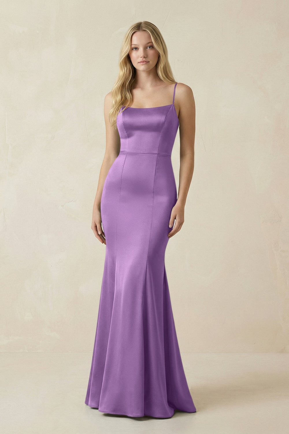 Cami Strap Ruffled Satin Bridesmaid Dress With Bow in Wisteria - KissProm Bridesmaid Dresses