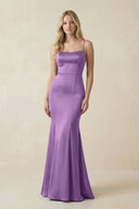 Cami Strap Ruffled Satin Bridesmaid Dress With Bow in Wisteria - KissProm Bridesmaid Dresses