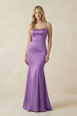 Cami Strap Ruffled Satin Bridesmaid Dress With Bow in Wisteria - KissProm Bridesmaid Dresses