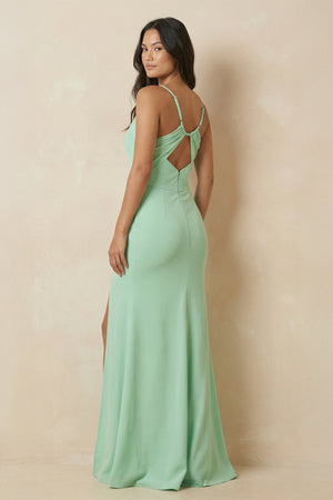 Cami Strap Sheath Chiffon Bridesmaid Dress with Slit - KissProm Bridesmaid Dresses