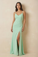 Cami Strap Sheath Chiffon Bridesmaid Dress with Slit - KissProm Bridesmaid Dresses