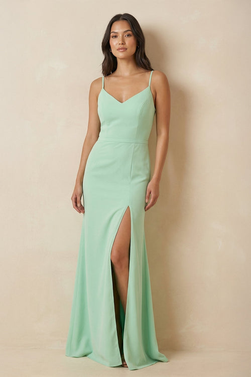 Cami Strap Sheath Chiffon Bridesmaid Dress with Slit - KissProm Bridesmaid Dresses