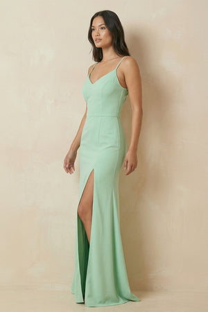Cami Strap Sheath Chiffon Bridesmaid Dress with Slit - KissProm Bridesmaid Dresses