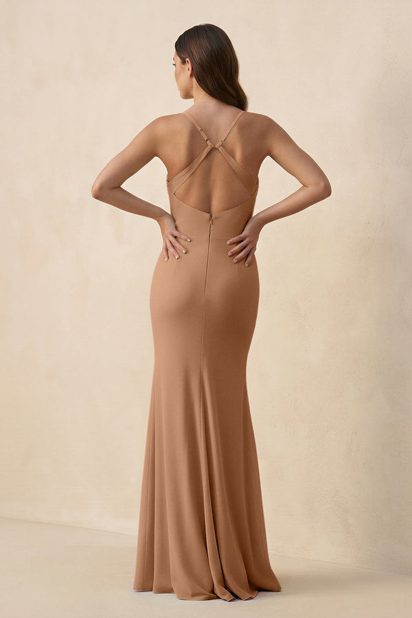 Cami Strap Sheath Chiffon Bridesmaid Dress with Slit in Bronzer, Bronzer / 20 Cami Strap Sheath Chiffon Bridesmaid Dress with Slit in Bronzer, Bronzer / 20