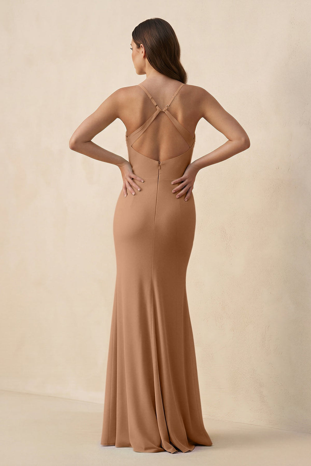 Cami Strap Sheath Chiffon Bridesmaid Dress with Slit in Bronzer - KissProm Bridesmaid Dresses
