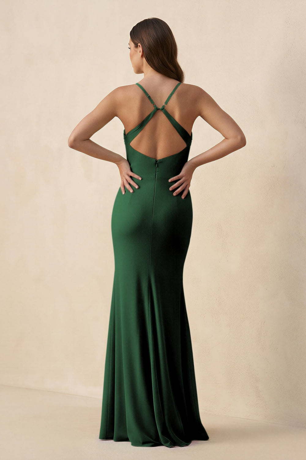 Cami Strap Sheath Chiffon Bridesmaid Dress with Slit in Dark Green - KissProm Bridesmaid Dresses