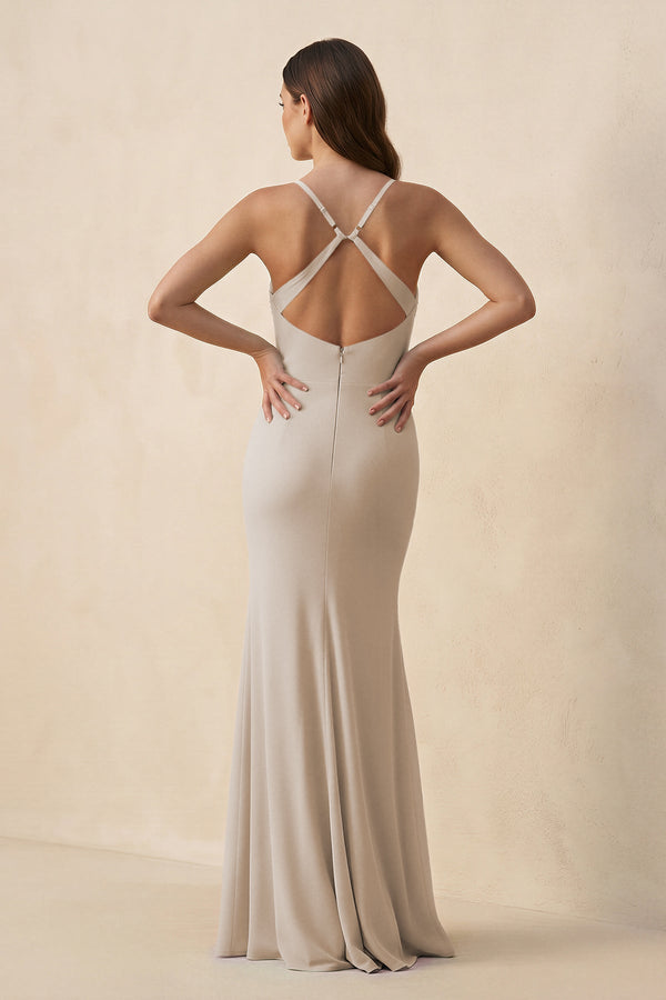 Cami Strap Sheath Chiffon Bridesmaid Dress with Slit in Frost, Frost / 12