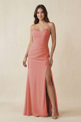 Cami Strap Sheath Chiffon Bridesmaid Dress with Slit in Mulberry - KissProm Bridesmaid Dresses