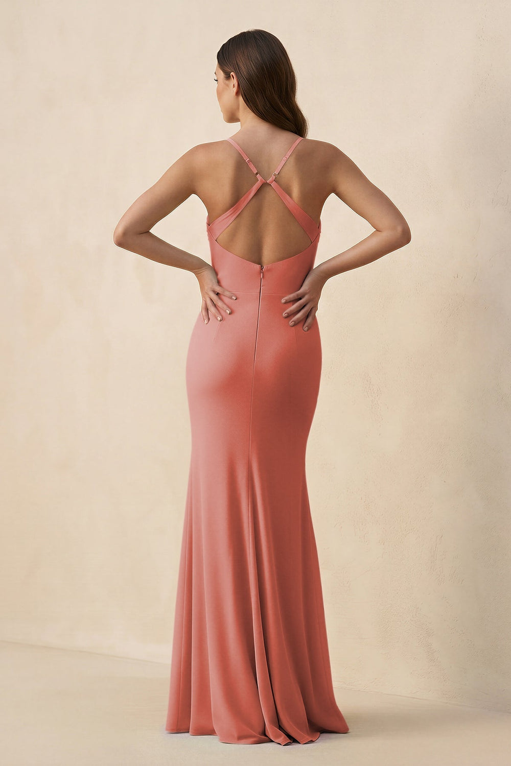 Cami Strap Sheath Chiffon Bridesmaid Dress with Slit in Mulberry - KissProm Bridesmaid Dresses