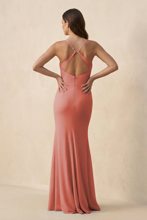 Cami Strap Sheath Chiffon Bridesmaid Dress with Slit in Mulberry - KissProm Bridesmaid Dresses