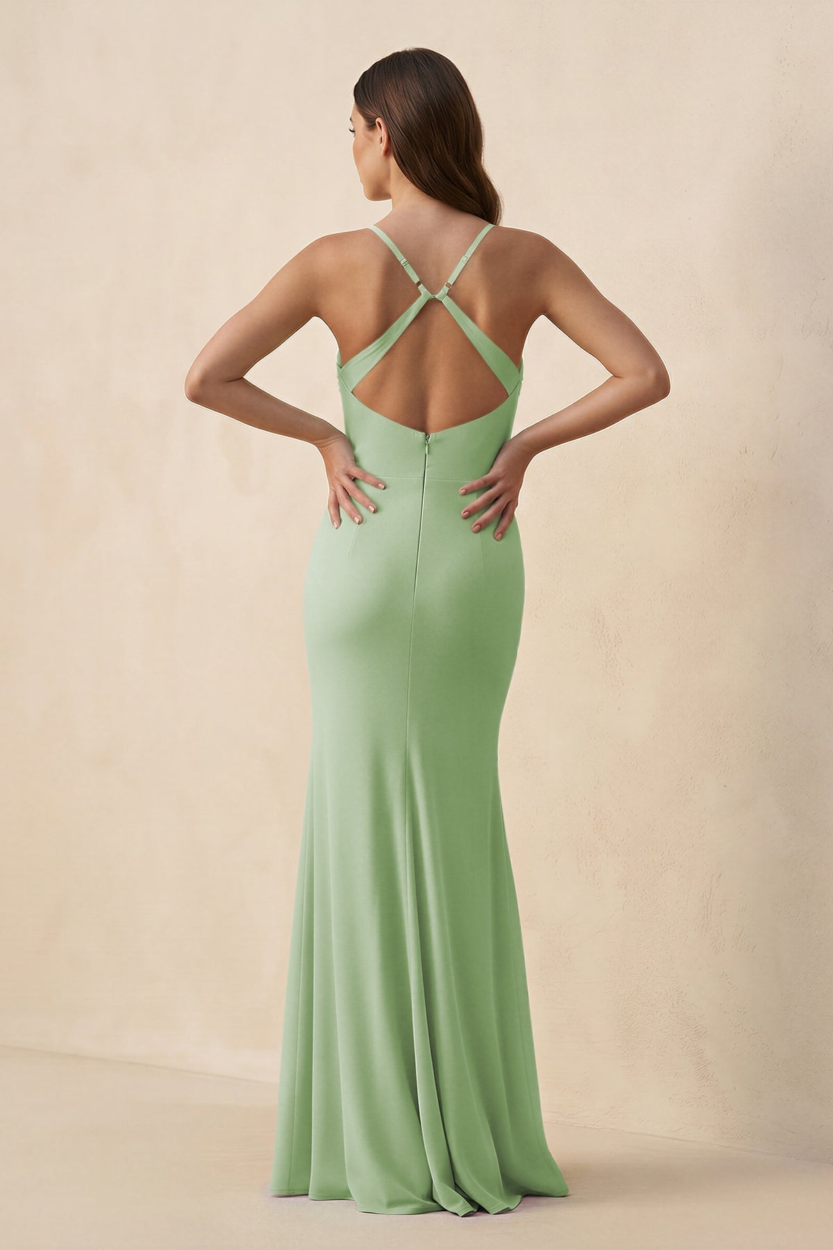 Cami Strap Sheath Chiffon Bridesmaid Dress with Slit in Sage, Sage / 28 Cami Strap Sheath Chiffon Bridesmaid Dress with Slit in Sage, Sage / 28
