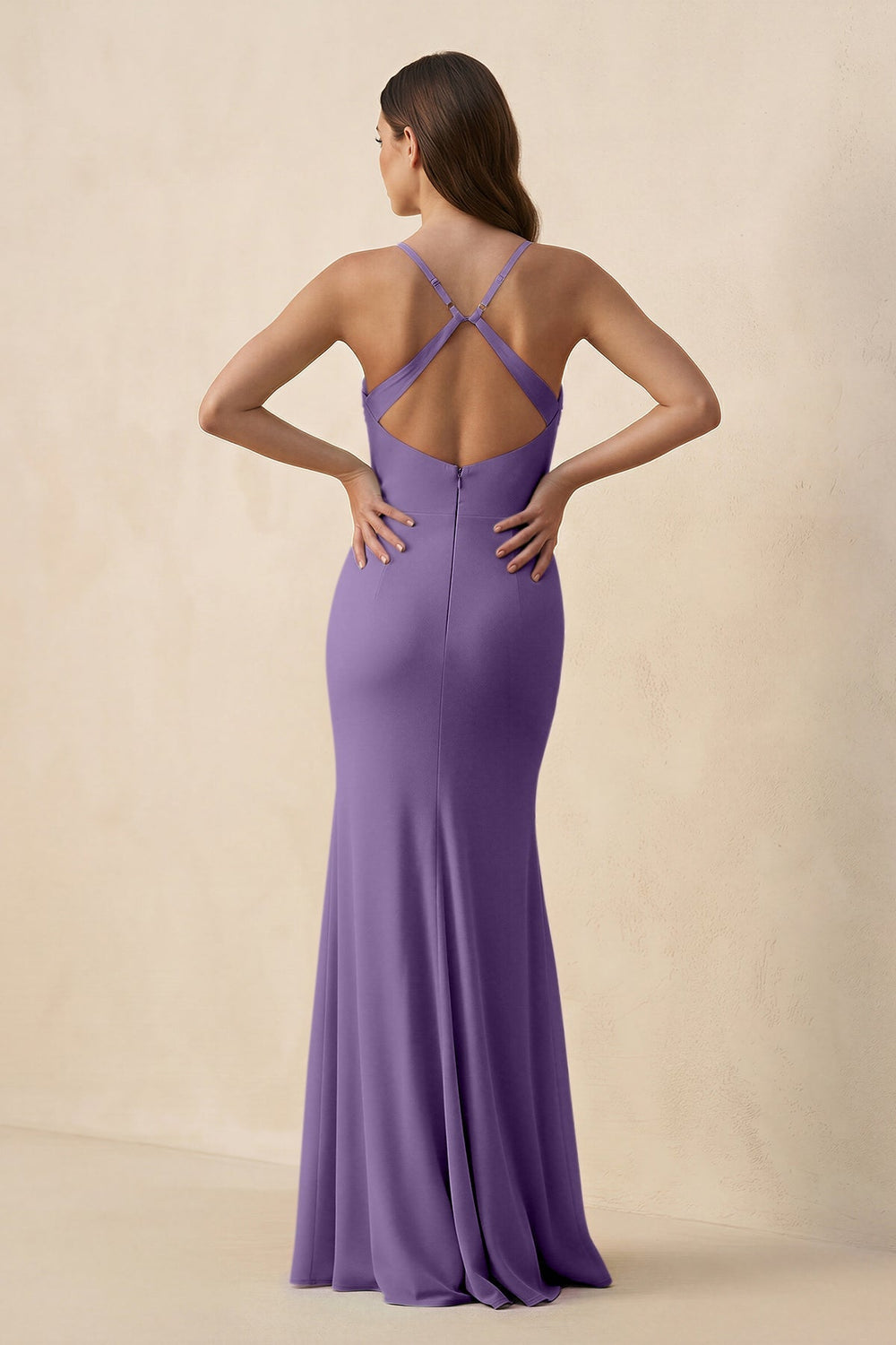 Cami Strap Sheath Chiffon Bridesmaid Dress with Slit in Tahiti - KissProm Bridesmaid Dresses