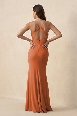 Cami Strap Sheath Chiffon Bridesmaid Dress with Slit in Terracotta - KissProm Bridesmaid Dresses