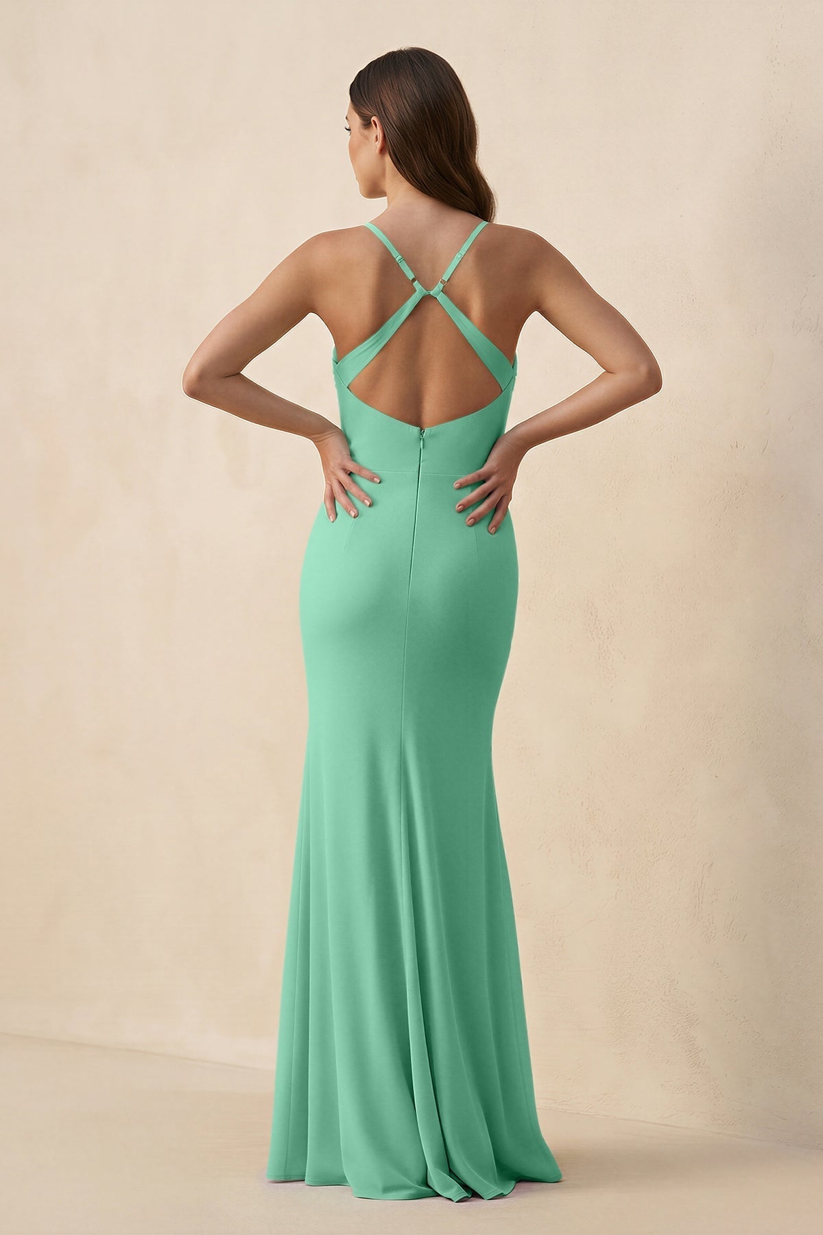 Cami Strap Sheath Chiffon Bridesmaid Dress with Slit in Turquoise, Turquoise / 6