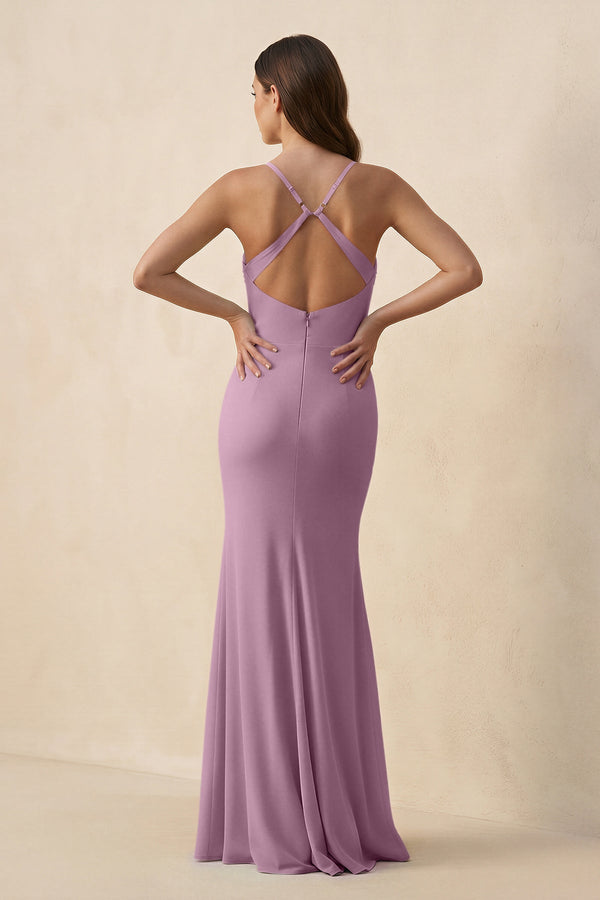 Cami Strap Sheath Chiffon Bridesmaid Dress with Slit in Wisteria - KissProm Bridesmaid Dresses