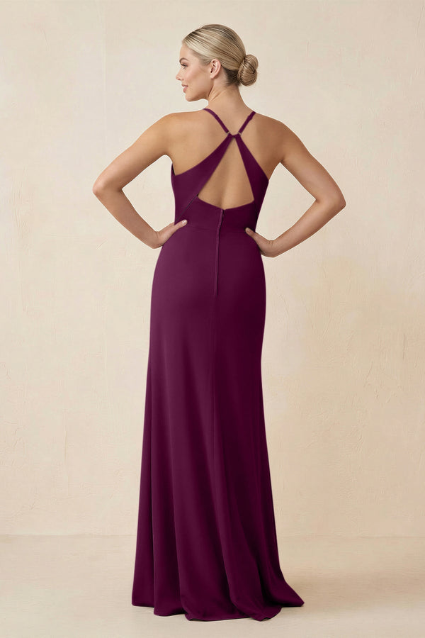 Cami Strap Sheath Ruched Bridesmaid Dress With Slit in Fig - KissProm Bridesmaid Dresses