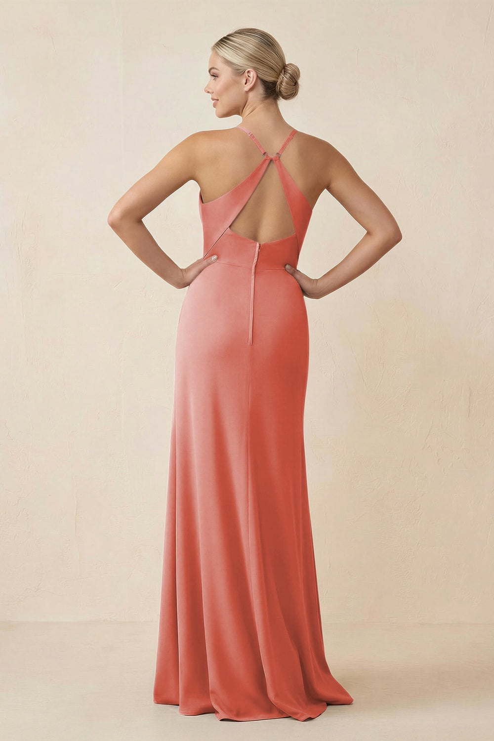 Cami Strap Sheath Ruched Bridesmaid Dress With Slit in Mulberry - KissProm Bridesmaid Dresses