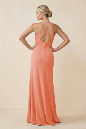 Cami Strap Sheath Ruched Bridesmaid Dress With Slit in Rosette - KissProm Bridesmaid Dresses