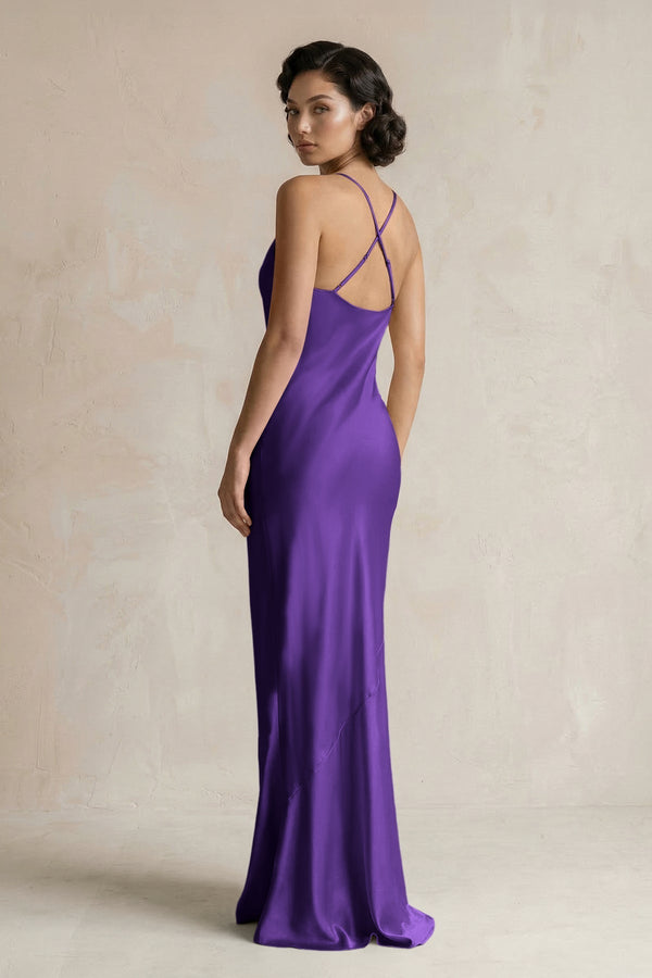 Cami Strap Sheath Satin Bridesmaid Dress in Amethyst - KissProm Bridesmaid Dresses