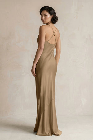 Cami Strap Sheath Satin Bridesmaid Dress in Apple Cinnamon - KissProm Bridesmaid Dresses