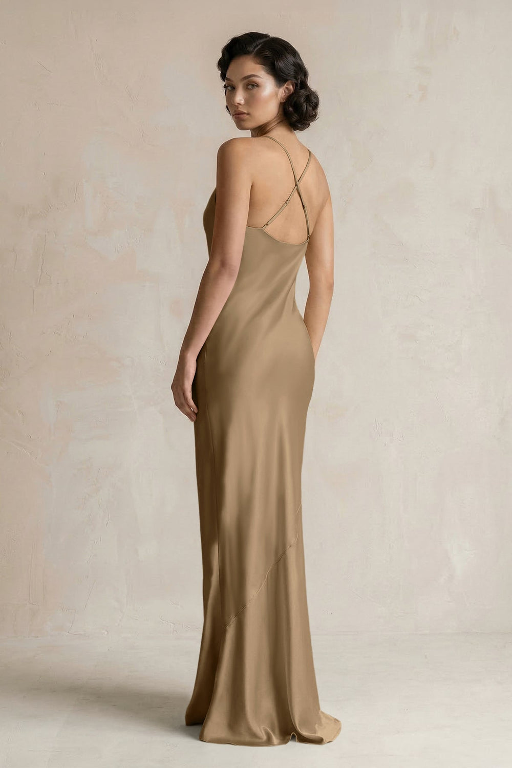 Cami Strap Sheath Satin Bridesmaid Dress in Apple Cinnamon - KissProm Bridesmaid Dresses