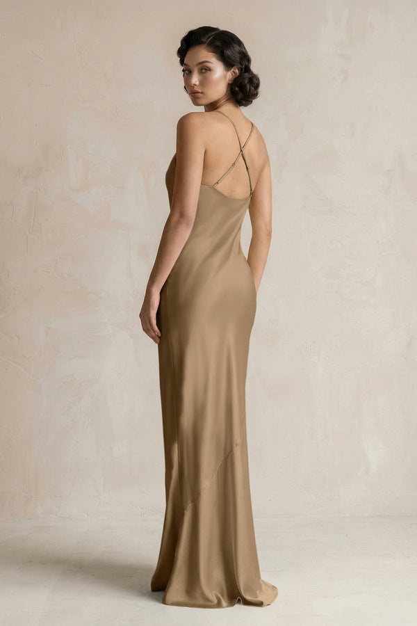 Cami Strap Sheath Satin Bridesmaid Dress in Apple Cinnamon - KissProm Bridesmaid Dresses