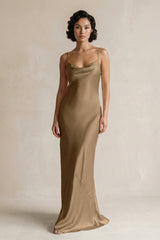 Cami Strap Sheath Satin Bridesmaid Dress in Apple Cinnamon - KissProm Bridesmaid Dresses