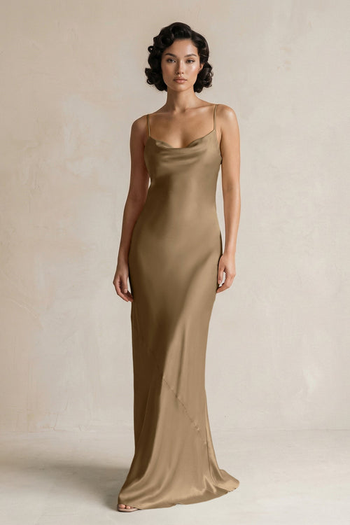 Cami Strap Sheath Satin Bridesmaid Dress in Apple Cinnamon - KissProm Bridesmaid Dresses