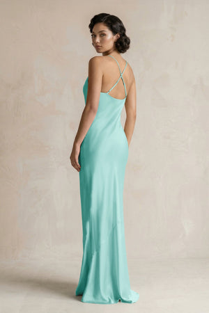 Cami Strap Sheath Satin Bridesmaid Dress in Aqua - KissProm Bridesmaid Dresses