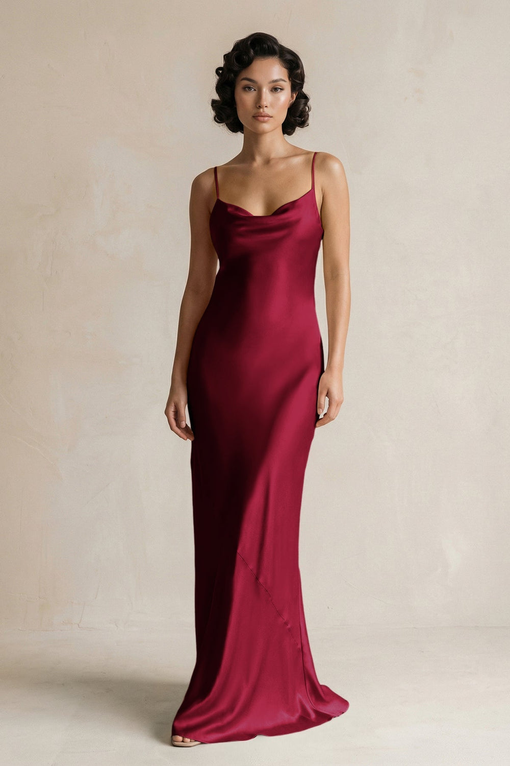 Cami Strap Sheath Satin Bridesmaid Dress in Berry - KissProm Bridesmaid Dresses