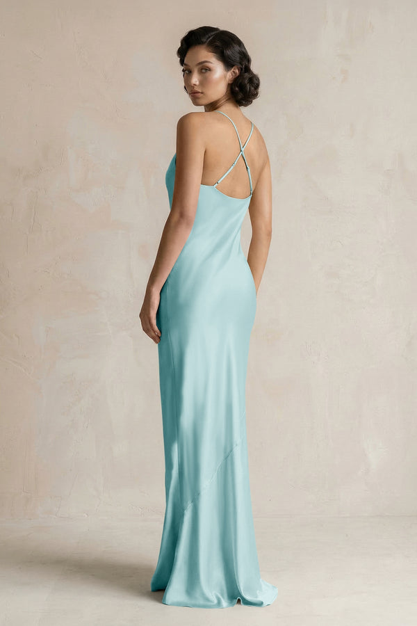 Cami Strap Sheath Satin Bridesmaid Dress in Bleached Aqua - KissProm Bridesmaid Dresses