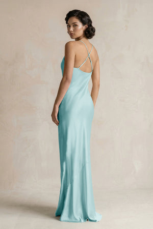 Cami Strap Sheath Satin Bridesmaid Dress in Bleached Aqua - KissProm Bridesmaid Dresses