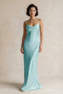 Cami Strap Sheath Satin Bridesmaid Dress in Bleached Aqua - KissProm Bridesmaid Dresses