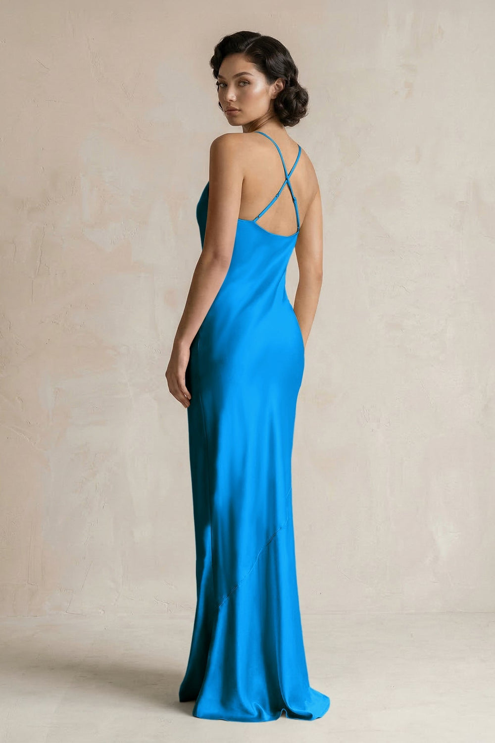 Cami Strap Sheath Satin Bridesmaid Dress in Blue Jay - KissProm Bridesmaid Dresses