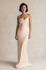 Cami Strap Sheath Satin Bridesmaid Dress in Buttercream - KissProm Bridesmaid Dresses