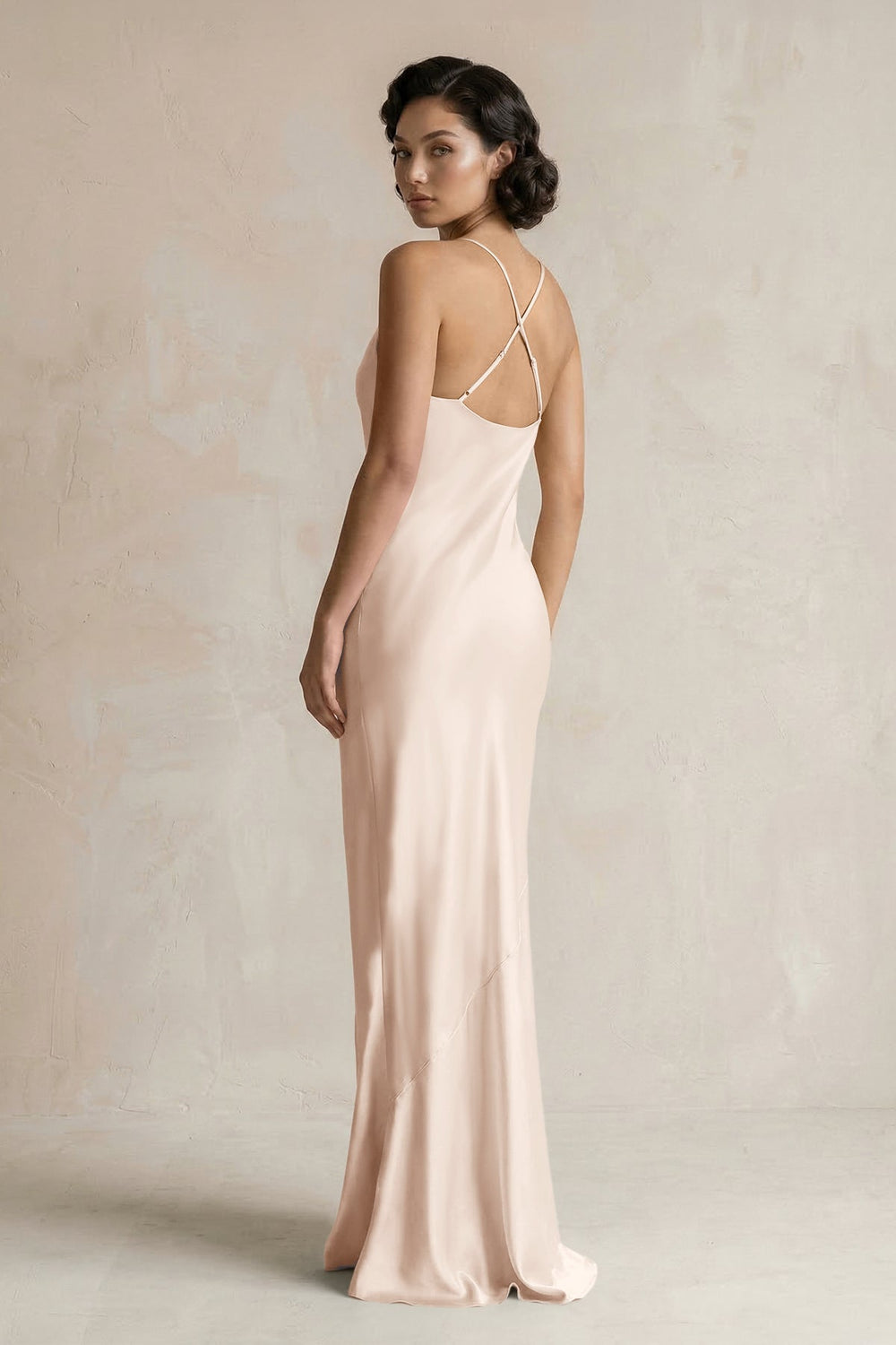 Cami Strap Sheath Satin Bridesmaid Dress in Buttercream - KissProm Bridesmaid Dresses
