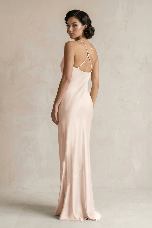Cami Strap Sheath Satin Bridesmaid Dress in Buttercream - KissProm Bridesmaid Dresses