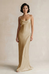 Cami Strap Sheath Satin Bridesmaid Dress in Champagne - KissProm Bridesmaid Dresses