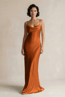 Cami Strap Sheath Satin Bridesmaid Dress in Cinnamon - KissProm Bridesmaid Dresses