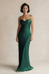 Cami Strap Sheath Satin Bridesmaid Dress in Dark Green - KissProm Bridesmaid Dresses