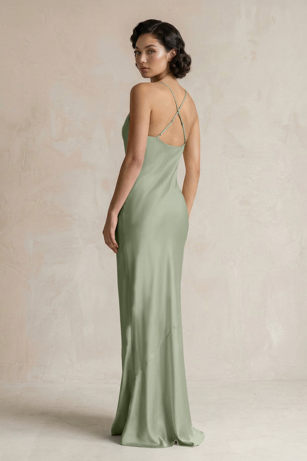 Cami Strap Sheath Satin Bridesmaid Dress in Dove Gray - KissProm Bridesmaid Dresses