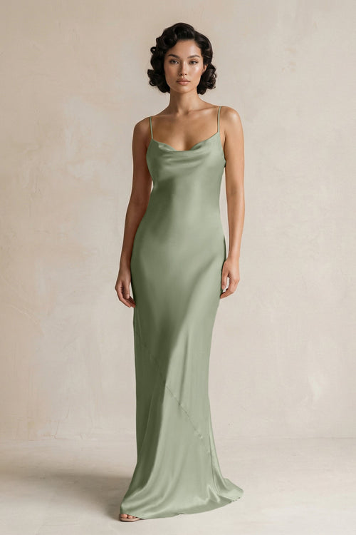 Cami Strap Sheath Satin Bridesmaid Dress in Dove Gray - KissProm Bridesmaid Dresses