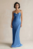 Cami Strap Sheath Satin Bridesmaid Dress in Dusty Blue - KissProm Bridesmaid Dresses