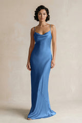 Cami Strap Sheath Satin Bridesmaid Dress in Dusty Blue - KissProm Bridesmaid Dresses