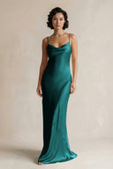 Cami Strap Sheath Satin Bridesmaid Dress in Emerald - KissProm Bridesmaid Dresses