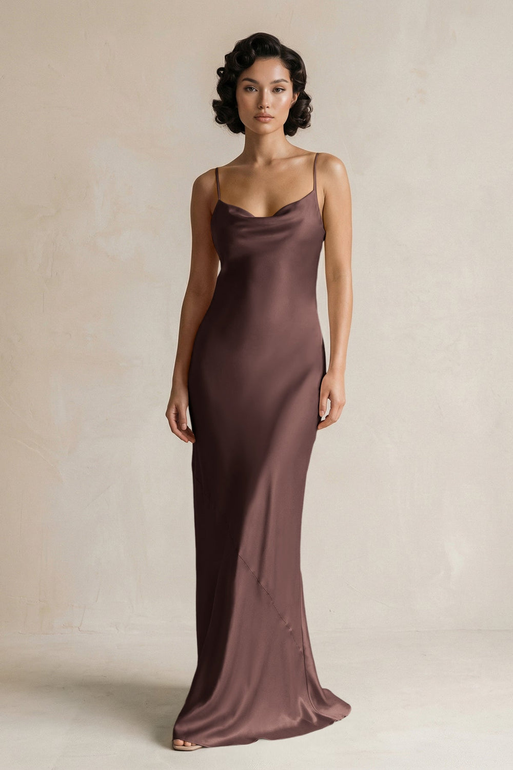 Cami Strap Sheath Satin Bridesmaid Dress in Espresso - KissProm Bridesmaid Dresses