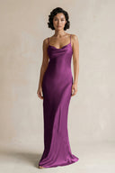 Cami Strap Sheath Satin Bridesmaid Dress in Fig - KissProm Bridesmaid Dresses